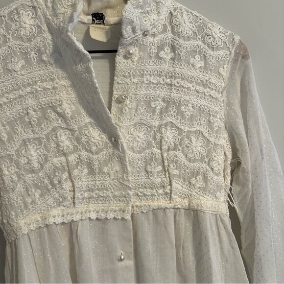 Vintage Mr. Jac Jr. White Polka Dot Lace Button Front Maxi Dress XS - Picture 8 of 16